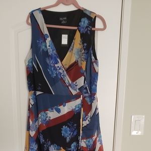 City Chic multi colored dress, slight gather on side , asymmetrical Size 16
